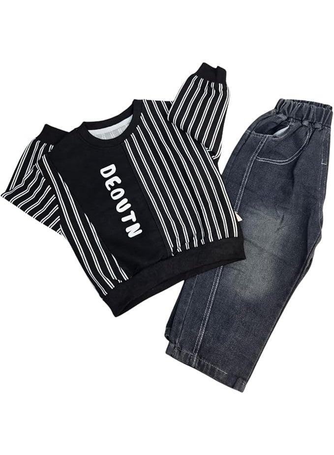 MINIIMODZ MINII MODZ DEOUTN Name Print Stripes Design Pant & Full Sleeve Shirt Set for Boys | Pant Top Set for Boy | Best Gift for Diwali & Festivals - Image 1